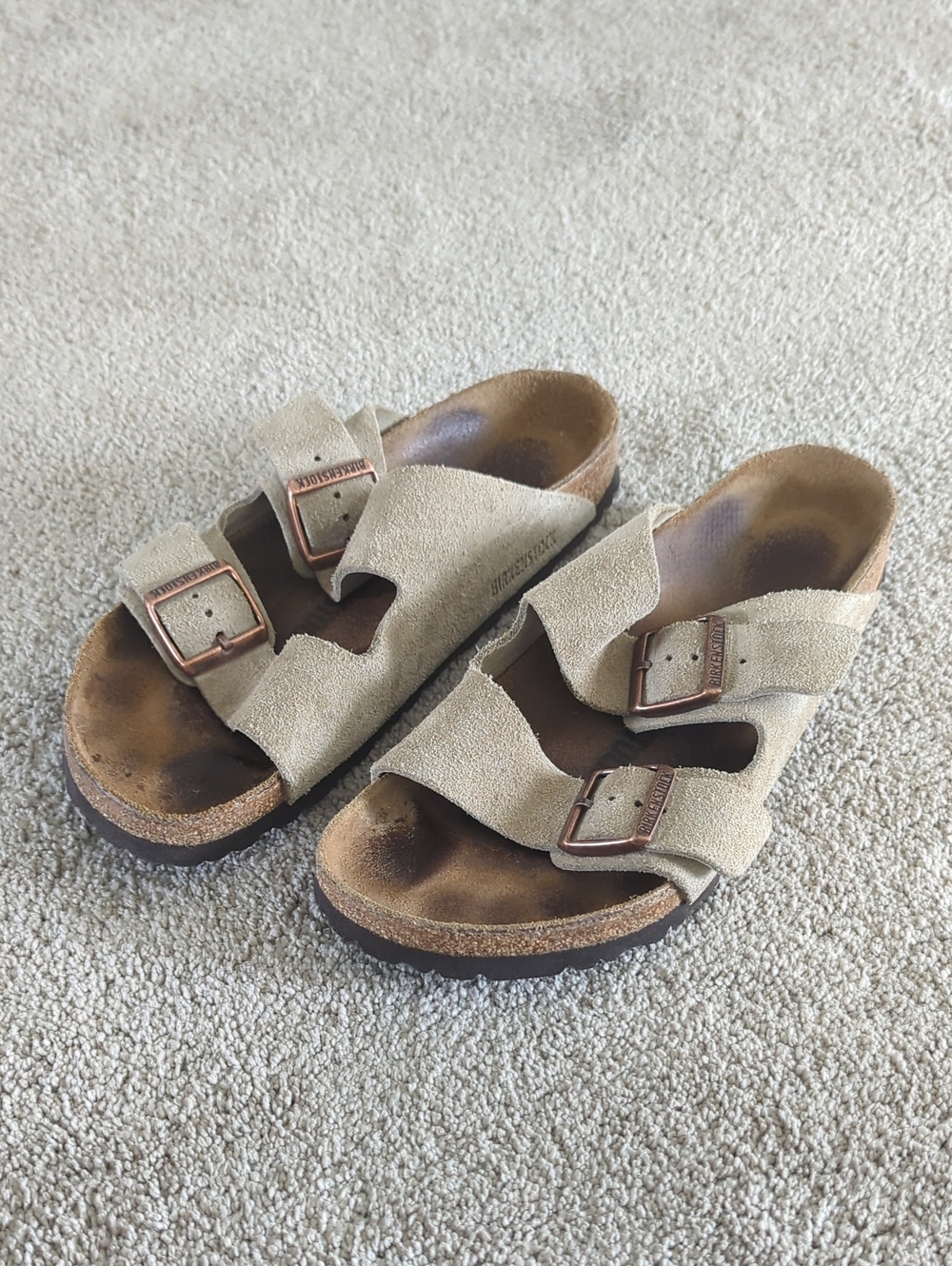 Birkenstock Men's Suede Two-Strap Sandals in Taupe